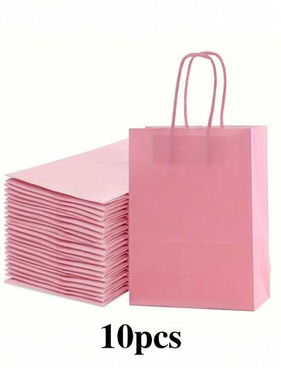 10pcs Pink Gift Bags - Suitable For Valentine's Day, Birthday, Wedding Etc. | Reusable Shopping & Take-Out Bags With Handles (5.9in*8.2in)