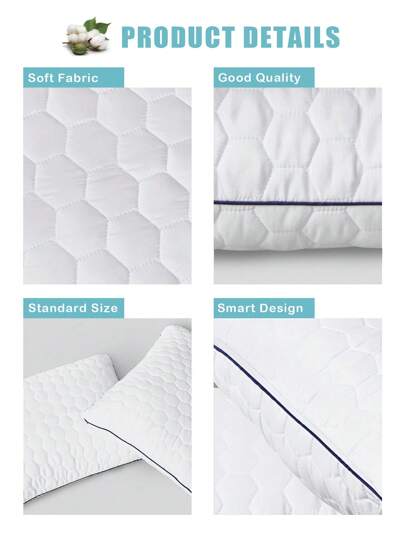 1pc Hotel Home Bed Pillow, Luxe Quality, Made Premium Zachte Feather Alternative Filling, Com Tafel High Elasticity Pillows, Bedroom, Guest Room, Dorm Room (50x70) view 3