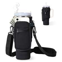 1 set Étui de 40 Oz avec sangle d'épaule réglable et accessoires de chapeau de paille, sac de rangement double, compatible avec le godet de 40 oz et 30 oz, étui isotherme en néoprène avec sangle d'épaule réglable, accessoire de tasse pour activités de plein air, bureau, voyages, cadeaux, sports, accessoire de bouteille de transport