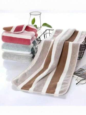 2pcs Towel Set, Coral Fleece Striped Bath Towel And Hand Towel, Soft And Absorbent, Unisex For Home, Beach, Pool, Suitable For Men And Women