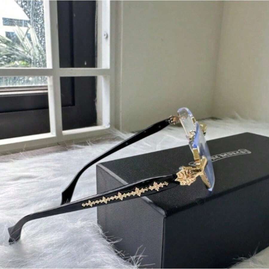 New Chrome Heart Cox Ucker Square Frame Metal HD Anti-Blue Light Glasses, Reading And Computer Game Goggles, Daily Use Glasses For Men And Women - A - 查看 1