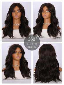 SMILCO 20 Inches, High-Temperature Silk Women's Wig, Dark Brown, Smooth A-Line Bangs, Rose Breathable Inner Layer With Glue-Free Design, Women's Wig, Suitable For Daily/Event Wear. - 黑棕色 - 查看 4