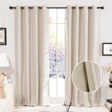 2 Pcs Full Blackout Curtains Faux Linen For Bedroom & Living Room - 100% Light Blocking Thermal Insulated Room Darkening, Noise Reducing, Modern Contemporary Style, 52 Inch Wide - 卡其色 - 查看 1
