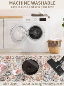 1pc Bohemian Style Brown Area Rug, Washable Non-Slip, 850g/M² For Living Room Bedroom Kitchen Office Entryway