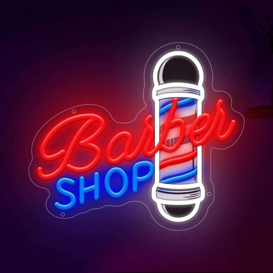Barber Shop 10 Level Dimmablee LED Neon Decor Sign, Wall/Desktop Business Sign, For Indoor And Outdoor,Unique Decoration For Barber Shop,Gift For Friend/Shop/Stores/Room, 5V2A USB Powered - FY-TM-250186 - 查看 1