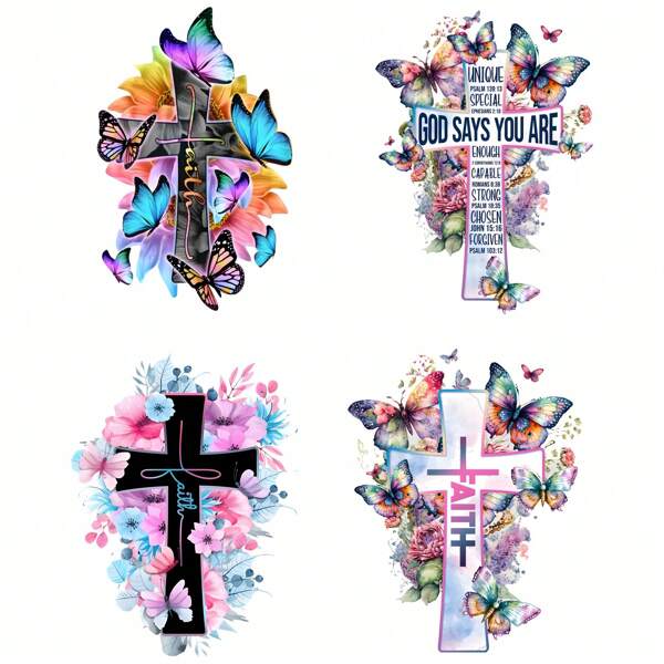4pcs 6pcs/8pcs/Multi Piece Cross Butterfly Flower Element Clothing Patch DIY A-Level Washable Adhesive Clothes Heat Transfer Adhesive Cloth Women's/Men's T-Shirt Backpack Pillow Decoration Badge Label Baseball Cap Backpack, Etc