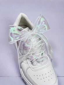 1 Pair 4cm Wide Iridescent Tulle Silk Shoelaces, Wavy Lace Ribbon Mermaid Tail Shoelaces - Multicolor - View 8