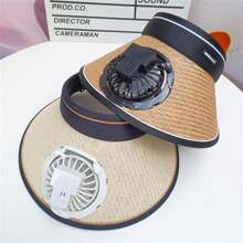 Women's Sun Hat With Built-In Fan Wide Brim Visor Cap For Outdoor Camping Rechargeable Cooling Fan Included
