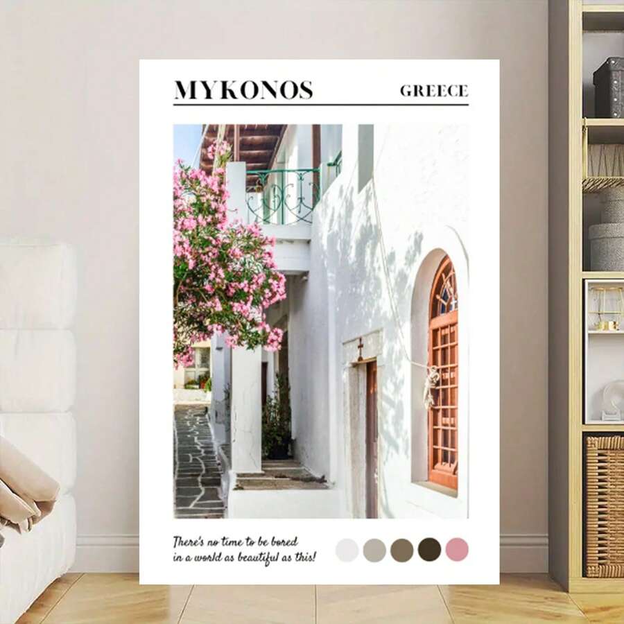 Framed Mykonos Print, Mykonos Photography Print, Mykonos Poster, Greece Print, Travel Poster, Positive Travel Quote Print, Wedding Gift - Framed - View 1