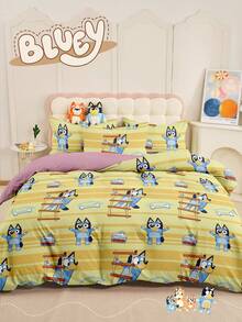 2/3 件 Bluey 羽绒被套套装，Bluey Bone-Hunting 图案床上用品，舒适透气的床上用品套装，亲肤舒适，卡通风格被套套装，柔软抗起球，可爱的家纺，1 个被套和 1/2 个枕套，不含被芯，适合单人床、双人床、大号双人床、所有尺寸床，适合所有季节，别致可爱的装饰被套套装，适用于卧室宿舍，可机洗，完美的节日礼物 - 黃色 - 查看 1