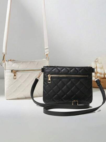 Fashionable Minimalist Diamond Plaid Multi-Pocket Adjustable Strap Quilted Shoulder Bag, Suitable For Commuting, Shopping, Travel, Casual, Sports, Versatile Small Square Bag, Clutch, Crossbody Bag, Wallet, Coin Purse, College Style Backpack, Business Casual Women Gift, Best Friend Gift, Customized Gift, Lightweight Small Bag