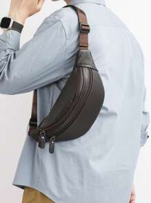 High Quality Plain Color Leather Waist Bag, Soft Sling Bag With Large Capacity For Men, Suitable For Cycling, Hiking, Business, Commuting 2000s Style Streetwear