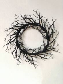 1pc Realistic Black Dried Vine Wreath Decoration, Halloween Horror Party Door Hanging, Artificial Black Withered Branch Decor Suitable For Halloween And Gothic Style Home Decor Halloween Decor Fall Decor Room Decor Autumn Decor
