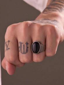Men's Stainless Steel Chunky Ring Bohemian Jewelry Onyx Ring Vintage Style For Everyday Wear Fashion Men's Summer Jewelry