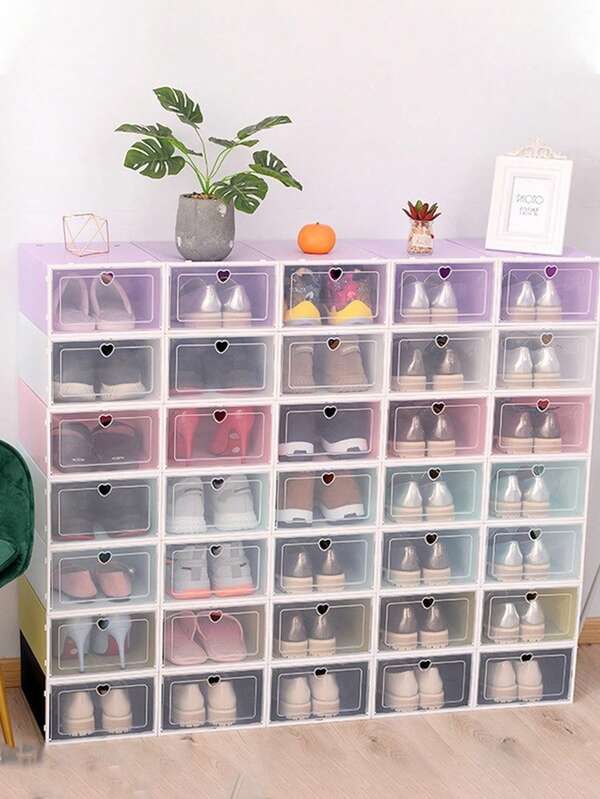 12pcs Stackable Storage Shoe Boxes, For Sneakers, High Heels, Dress Shoes, Casual Shoes, With Transparent Door To Display Shoes