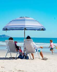 Beach Umbrella With Sand Bag And Cup Holder - 6.5ft Beach Umbrella With Sand Anchor, UPF 50+ PU Coating With Carry Bag For Patio And Outdoor - New Blue/White Striped With Cup Holder - White - View 9