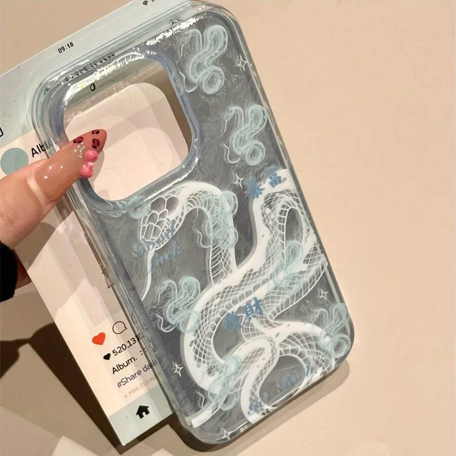 Funda para teléfono móvil: Una funda lujosa con estampado de serpiente y glaciar, diseñada para ser resistente a caídas y antideslizante. Ideal para personas con estilo y compatible con los modelos phone 16 Pro, 15, 14 Plus, 13, 12 y 11. - Beis - Ver 1