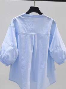 Summer Loose Women's Shirt, Short-Sleeved Maternity Shirt - Blue - View 2