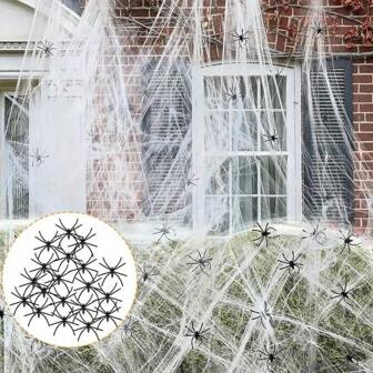 6-700 Sq Ft Spider Web Halloween Decoration With 20 Fake Spiders Included, Super Stretchy Spider Web, Suitable For Indoor And Outdoor Halloween Party Supplies