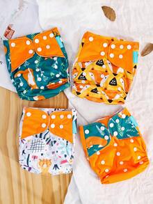 4 Packs Baby Cloth Diaper One Size Adjustable Washable Reusable For Baby Girls And Boys - Multicolor - View 1