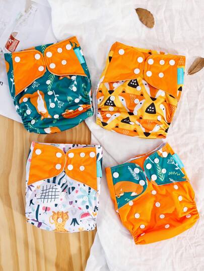 4 paquetes de pañales de tela para bebé de talla única ajustables, lavables y reutilizables para niñas y niños bebés