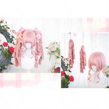 LANKawaii Lolita Roman Curl Wig With Double Pigtails Long Spiral Curly Synthetic Hair For Anime Cosplay Costume Champagne GS4023