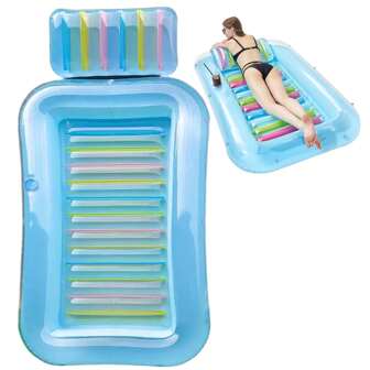 Inflatable Tanning Pool Lounger Float, Pool Floats Adult With Pillow, 4 In 1 Suntan Tub Raft Floatie,Sunbathing Bed Lounge For Water Blow Up Ball Pit Party Gifts