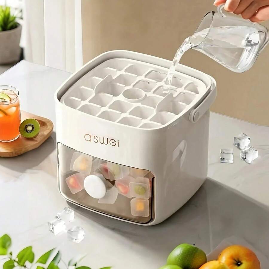 1 Piece 48 Compartment Ice Maker, Double Layer Design Portable Handheld Ice Maker, Large Capacity, No Electricity Required, Easy Press Lid Perfect For Home, Picnic, Party, Outdoor Use, Outdoor Ice Maker | Compartment Ice Maker | Ice Maker - Apricot - View 1