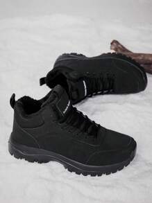 Men's Winter Snow Boots, Non-Slip Sports Shoes, Casual Warm Plush Lining Outdoor Solid Color Sports Casual Shoes