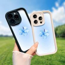 Blue Hibiscus Flower Themed Phone Case Designed With Delicate Floral Artistry Compatible With IPhone 16 15 14 13 12 And 11 Pro Models Made Of TPU Protective Material Perfect For Family Friends Young People Birthdays Holidays Boyfriends Girlfriends And Valentine's Day Gifts - Brown - View 4