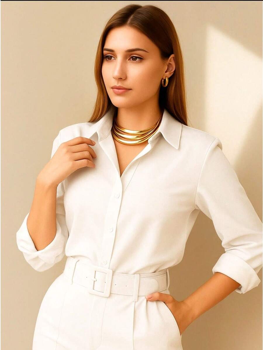 Women's Elegant Button Down Shirt - Casual Chic Simple Style Pocket With Belt Button - trắng - Xem 1