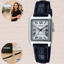 Casio Relógio Casio LTP-V007L-7B1 Feminino Quadrado Analógico Quartzo Caixa Prateada Pulseira Couro Clássico Casual Elegante Prova D'água 3 ATM