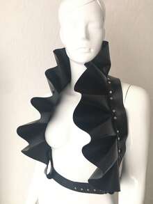 女士性感哥特式荷叶边领口腰带，圆领腰带，休闲吊袜带，适合日常穿着、派对、狂欢配饰 - 黑色 - 查看 1