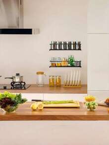 1/2/4 Piezas, Estantería de especias de acero inoxidable, Estantería de almacenamiento sin taladrar, Estantería de almacenamiento de botellas de condimentos de cocina, Decoración de pared, Decoración del hogar. - Negro - Ver 6