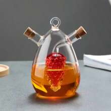 1pc Double Nozzle Glass Olive Oil And Vinegar Dispenser Oil Bottle, Cork 2 In 1 Clear Double Glass Kitchen Cooking Container, Suitable For Kitchen, Dining Room,School Supplies