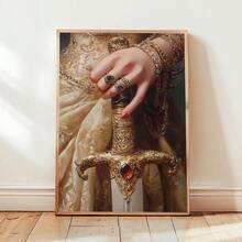 1 件，帆布墙画/卷轴画，墙画，防水，海报，带框墙画，秋季，万圣节，维多利亚时代持剑女子海报，黑暗学院艺术哥特式装饰，古董插图，复古墙画，适用于客厅、卧室、玄关装饰、鬼屋或万圣节派对装饰