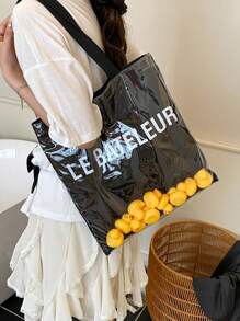 1pc Fashion Ladies Tote Bag, Shoulder Bag, Handbag, Large Capacity, Scratch & Wear Resistant Material, Suitable For Shopping, Dates, Gatherings, Commuting, Elegant Minimalist Casual Cool Black Tote Bag (16.0in*14.6in*0.2in)
