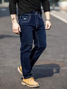 Men's Casual Slim Fit Stretch Denim Jeans,Long Jeans, For Husband, Boyfriend Gifts - 藏蓝色 - 查看 4