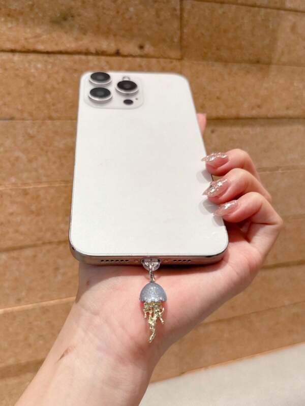 1pc Iridescent Jellyfish Alloy Dust Plug/Phone Charging Port Cover, Suitable For Beach Scenes, Decorative Pendant For IPhone/Type-C