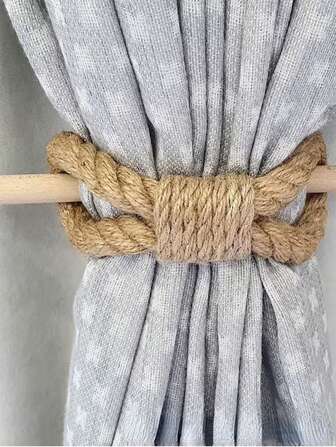 1 pieza Sujetacortinas de estilo bohemio de palo de madera sólido - Elegante cuerda de poliéster, beige natural y blanco, para decoración del hogar y la habitación, cortinas para la sala de estar