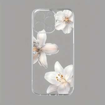 1pc White Big Floral Transparent Full-Body Anti-Fall TPU Phone Protective Case Compatible With Apple Waterproof Shockproof Scratch Resistant