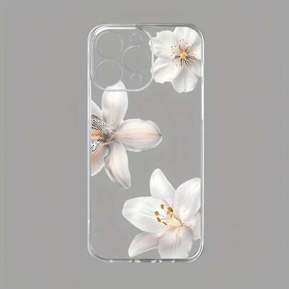 1pc White Big Floral Transparent Full-Body Anti-Fall TPU Phone Protective Case Compatible With Apple Waterproof Shockproof Scratch Resistant