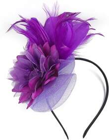 Fascinators Hats Women,Tea Party Fascinator Hair Clip With Feathers Wedding,Derby Hats Headbands - 款式1-紫色 - 查看 1