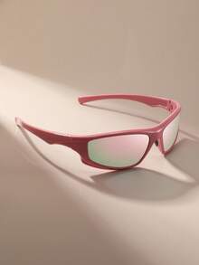 1 件女士粉色环绕式时尚 Y2K 风格户外运动个性化时尚眼镜，适合日常通勤、音乐节、狂欢派对