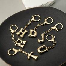 Initial Keychain Women Gold Bubble Letter Bag Charm Personalized Handbag Alphabet Keyrings Accessories - Letter D - View 6