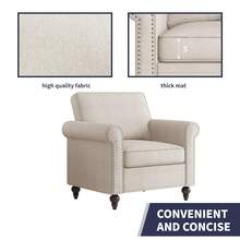 Modern Linen Single Sofa Chair With Armrest, Small Couchs For Living Room, 1-Seater Sofa For Apartment, Small Spaces, Bedroom,Beige - Beige - View 4