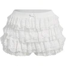 Women's Y2k Ruffle Shorts Lace Bloomers Elastic Waist Bow Front Shorts Micro Boyshorts