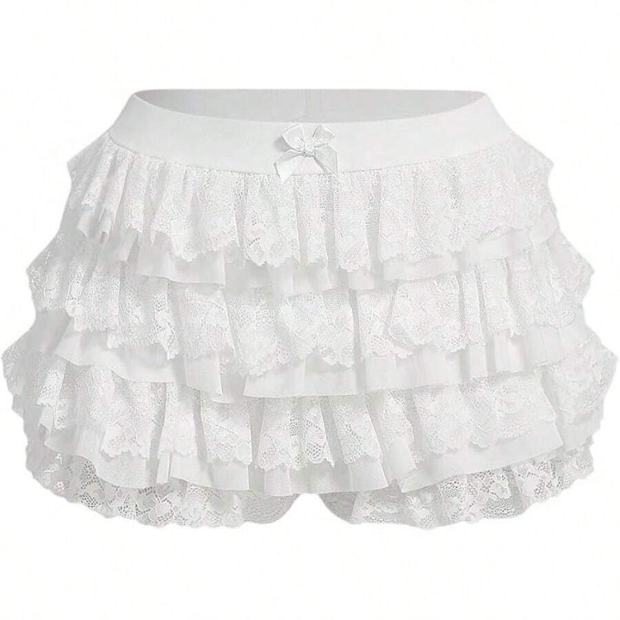 Women's Y2k Ruffle Shorts Lace Bloomers Elastic Waist Bow Front Shorts Micro Boyshorts