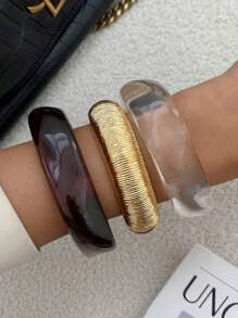 1 pieza Brazalete de resina con arco geométrico bohemio, joyería de metal versátil para fiestas casuales de lujo, boda, vacaciones, como regalo para mujeres y parejas (el material y color del brazalete estarán sujetos al producto real)