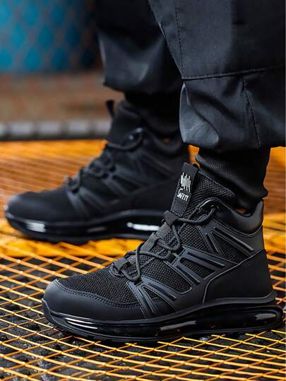 Men's Steel Toe Work Boots Anti-Puncture & Abrasion-Resistant Mid-Calf Boots With Breathable Mesh Upper,Cushioned TPU Sole For Outdoor,Workshop,Home Use-Brown/Black,Workshop Footwear | Modern Footwear | Steel Toe Protection,Steel Toe Shoes